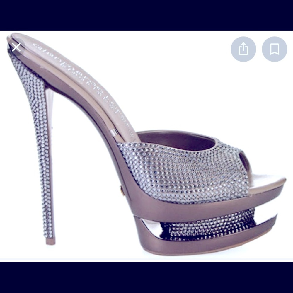 Gianmarco Lorenzi Black Label double platform pump Silver Swarovski.